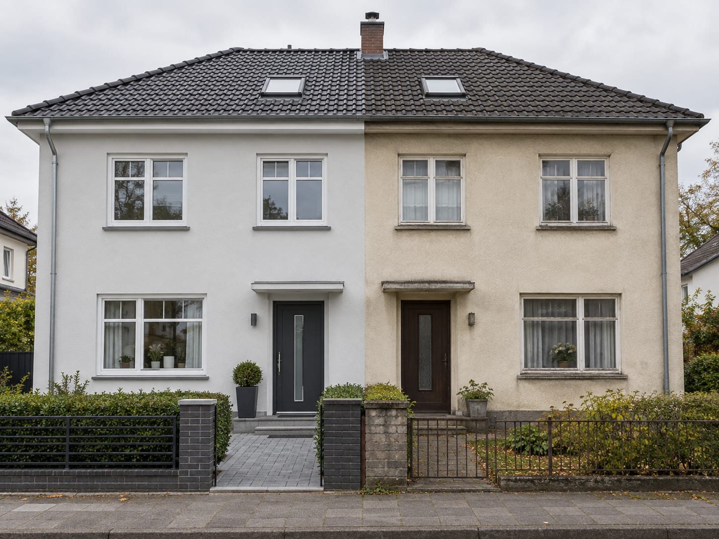 Malerarbeiten an der Fassade einer Doppelhaushälfte